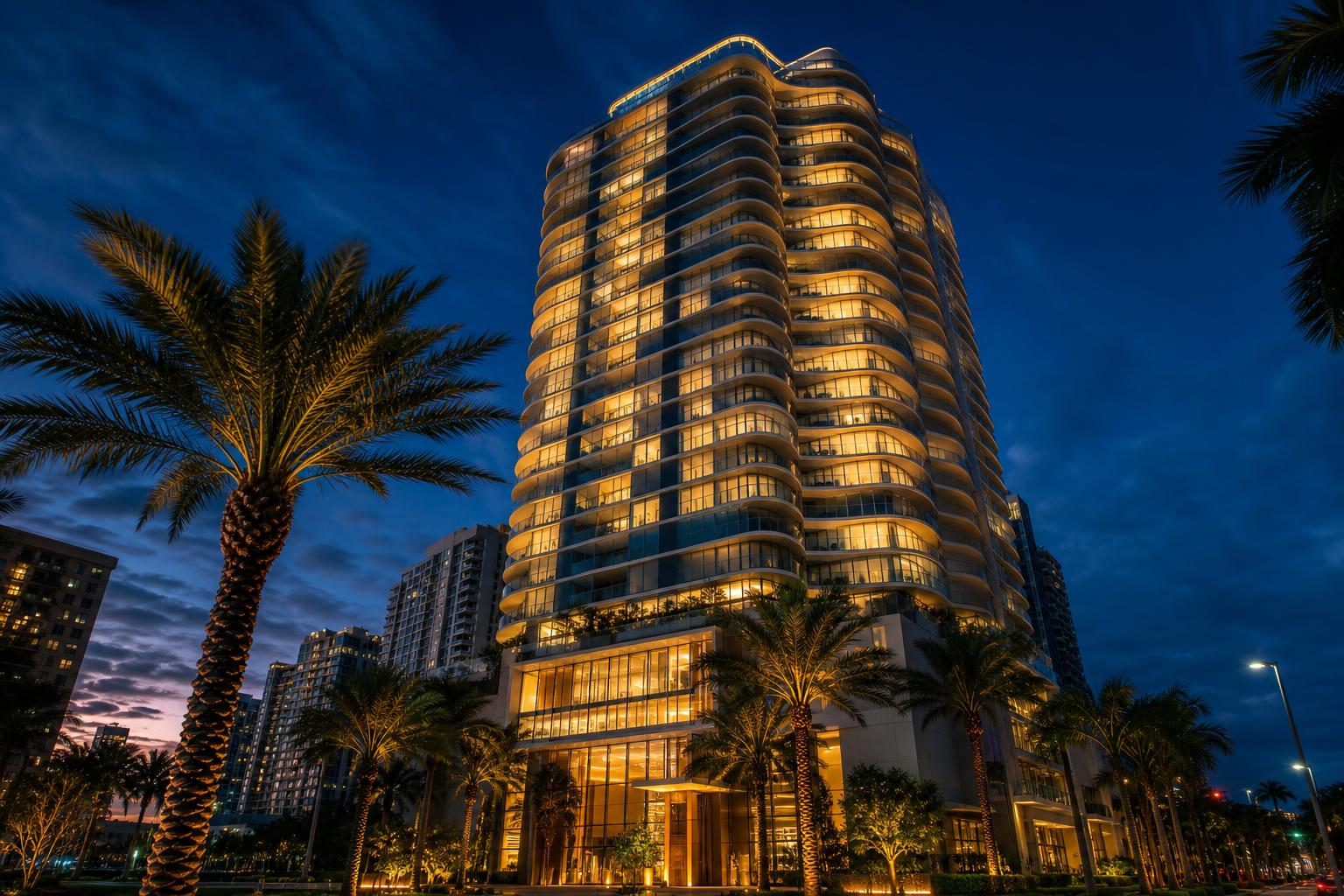 Miami waterfront residence at dusk